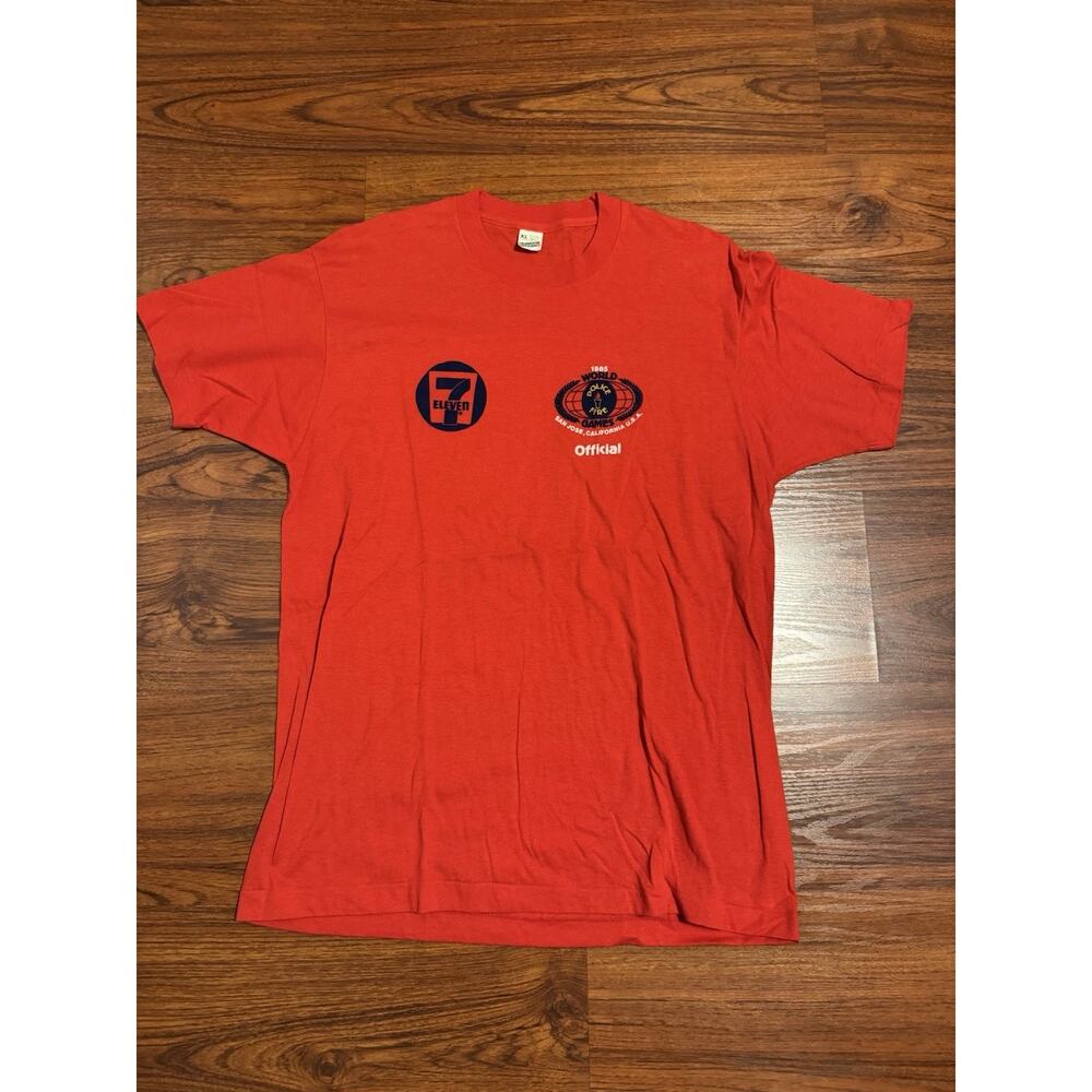 Vintage 80s 1985 World Police & Fire Games Official Red Shirt XL Single Stitch